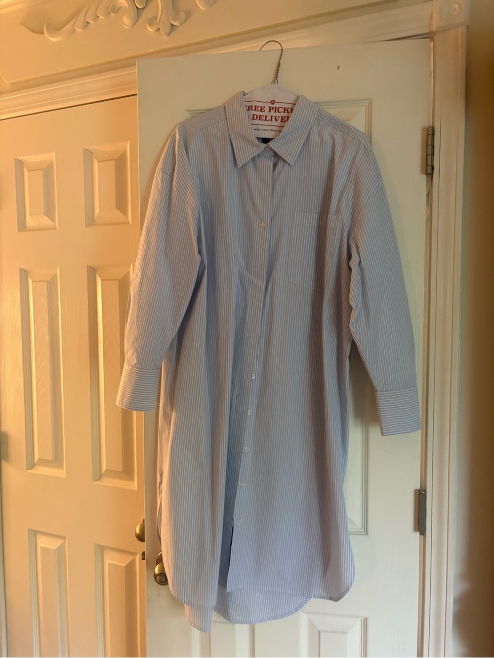 Light Blue Pinstripe Longline Button-Down Shirt dress Banana Republic